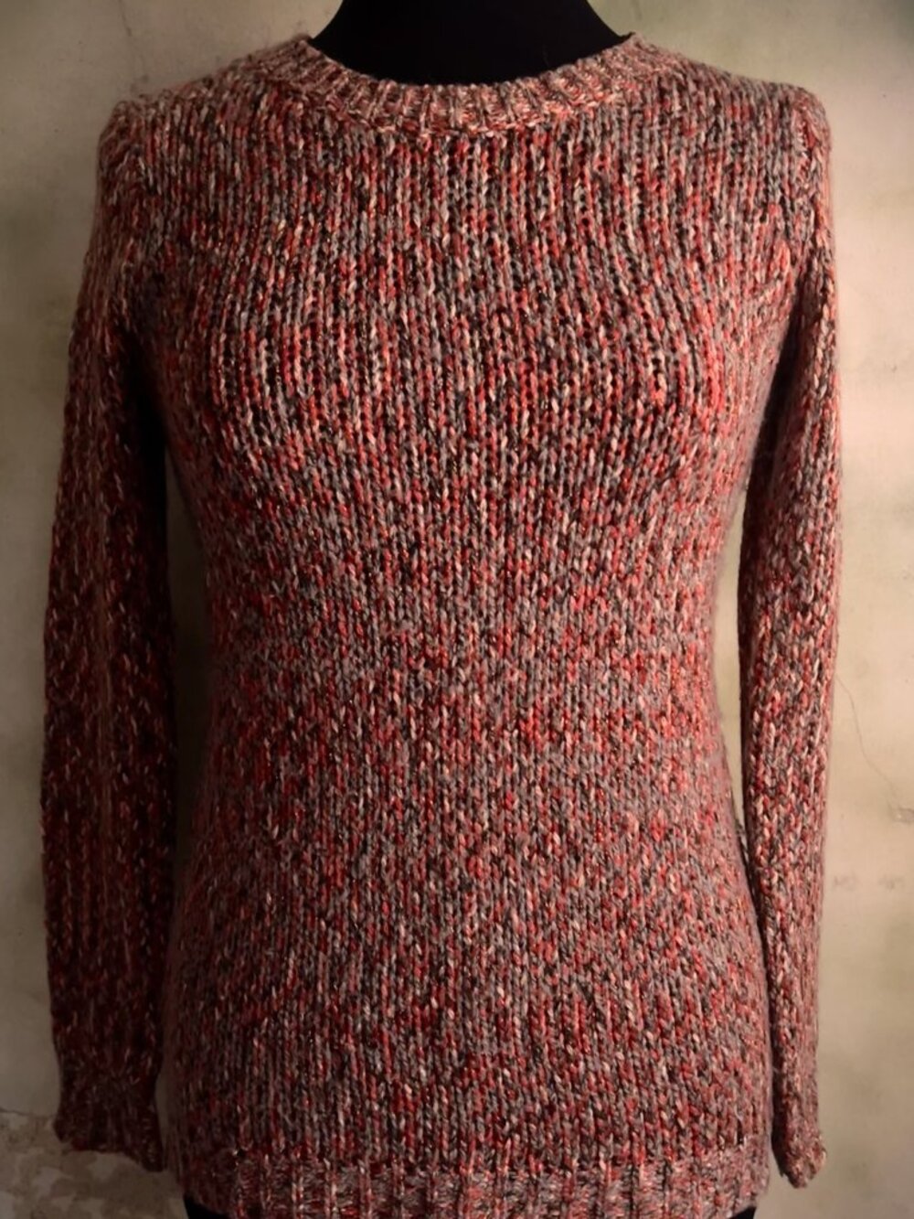 Mystree Multicolor Metallic Knit Sweater Size S Coral Gray Gold